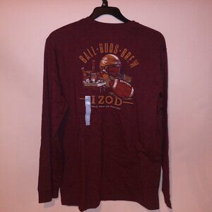Izod Saltwater Mens T Shirt Football Burgundy Red Crew Neck Long Sleeve